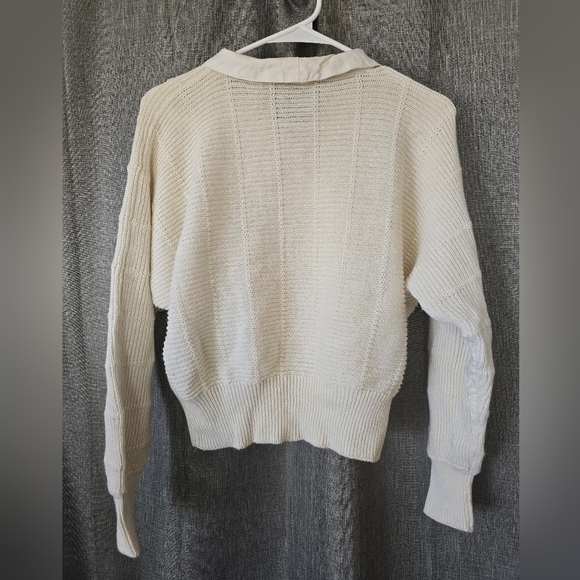 I. B. Diffusions Vintage Multi-textured V Neck Collared Sweater Ivory Size S - Picture 3 of 4